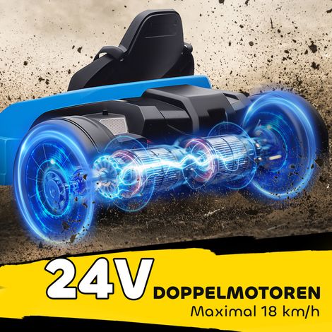 Go-Kart électrique 24V, mode drift, siège réglable, harnais 5 points, fonction musicale, bleu pour enfants de 6 à 12 ans (1/5)