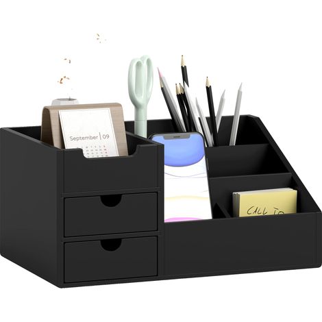 Organizador de escritorio con múltiples compartimentos, de bambú ecológico, color negro, de 6 a 10 celdas. (1/5)