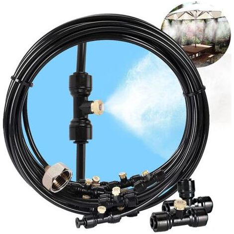 Brumisateur Exterieur, 12M Brumisateur Terrasse avec 12 Buse Brumisateur +4 Buses de Rechange+1Adaptateur (en Laiton, 3/4") Brumisateur pour Patio Jardin Serre Trampoline pour Parc Aquatique (1/5)