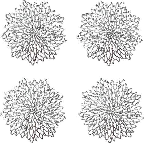 Set mit 4 silbernen Platzsets, runde Platzsets mit Aussparung, runde Platzsets aus Kunststoff