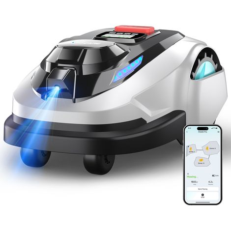 YARDCARE N1600Pro Mähroboter ohne Begrenzungskabel mit RTK- & KI-Vision-Navigation für Gärten bis 1600 m², U-förmiges Mähmuster & Multizonen-Management Hindernisvermeidung, App-Höhenverstellung