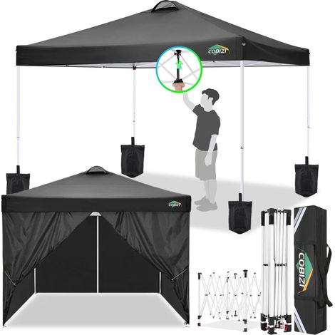 Tonnelle pliante 3 x 3, étanche, stable, résistante à l'hiver, avec 4 panneaux latéraux, 4 sacs de sable et ventilation, protection UV 50+, tonnelle pop-up pliable, tente de fête (1/5)