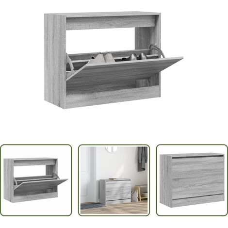 Holzschrank -  Schuhschrank Grau Sonoma 80x34x63 cm Holzwerkstoff (1/5)