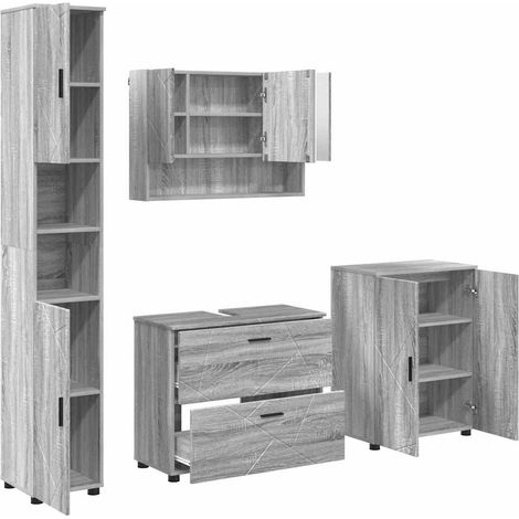 Juego de muebles de baño con cajón con puerta 4 pcs Gris Sonoma vidaXL (1/5)