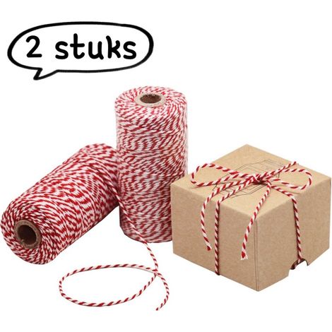 Lot de 2 ficelles pour emballage cadeau de Noël - Ficelle de coton rouge et blanche - Décoration de Noël - Emballage cadeau - Ficelle pour étiquettes DIY - Ficelle d'emballage - Rouge et blanche (1/5)