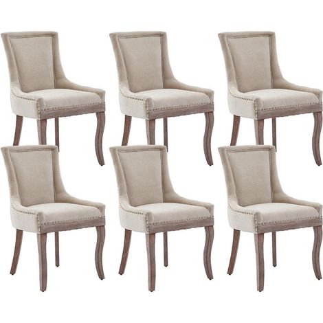 Esszimmerstühle 6er Set, Polsterstühle mit Stoffbezug und Holzbeinen, Beige (1/5)