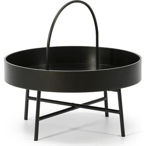 Mesa De Centro Mesa Auxiliar Redonda Manila Con Tapa De Mdf Negro Y Estructura Metalica En Color Negro Mate / Diametro: 60 Cm