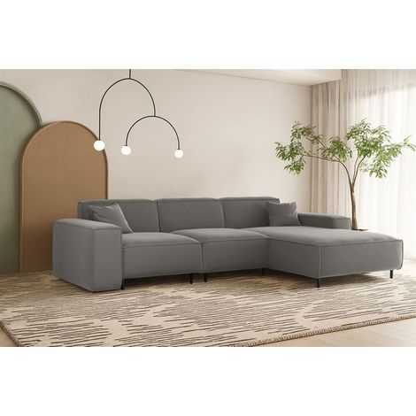 Ecksofa Designersofa GLORIA in Stoff Tiffani Grau Ottomane Rechts