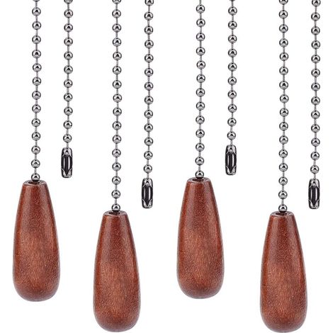 4 Pack Walnut Wood Ceiling Fan Pull Chains with Bronze Iron Ball Chains for Ceiling Light Fan Chain (Coconut Brown)