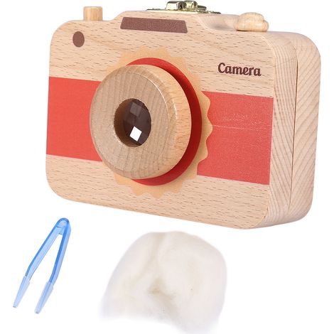 Coffret de rangement en bois motif appareil photo pour dents de lait et cheveux de bébé (Rouge) (1/5)