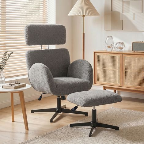 Fauteuil pivotant avec repose-pieds, fauteuil à accent réglable en hauteur avec repose-tête réglable, fonction de balançoire, gris (1/5)