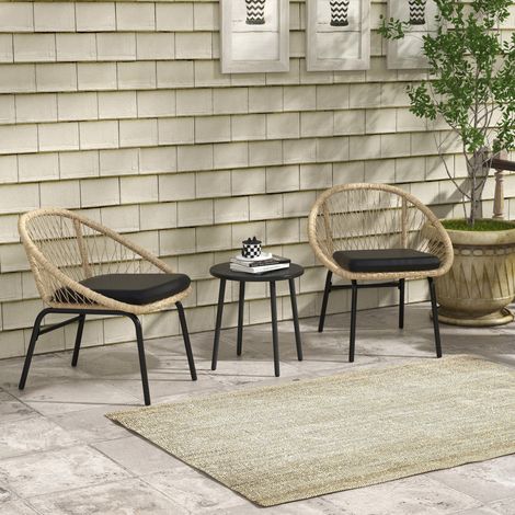 sedia seduta set 3 pezzi giardino rattan giallo HAVRYA (1/4)