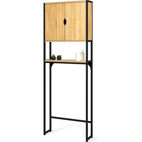 Meuble étagère WC et salle de bain effet bois et métal