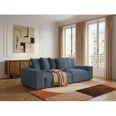 BOBOCHIC - Canapé droit fixe 4 places VOLTAIRE tissu chiné Bleu foncé (1/5)