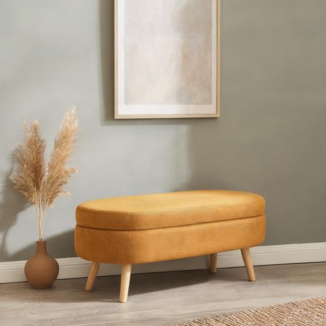 Banquette de rangement jaune en chenille avec coffre (1/5)