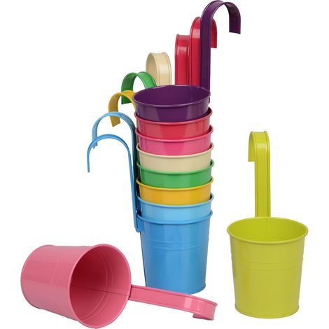 ® Lot de 10 pots de fleurs à suspendre, pots de fleurs suspendus avec poignée amovible, pots de balcon polyvalents pour fleurs, herbes et décoration, métal, résistants aux intempéries, ⌀10 cm de