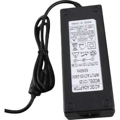Adaptateur secteur 12 V CC 12,5 A, chargeur 3 broches 100-240 V 50/60 Hz, protection contre les surintensités, boîtier résistant à la chaleur (1/5)