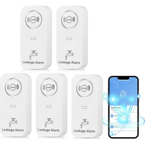 Détecteurs de Fuite d'Eau WiFi (2,4 G), Capteur avec Alarme 90 DB et Application, Sans Fil pour Chambre à Coucher, Cuisine, Salle de Bain (Lot de 5) (1/5)