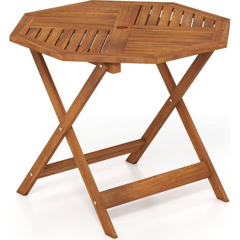 Achteckiger Gartentisch aus Holz mit Schirmloch, 90 x 90 cm