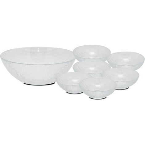 Set saladier - JUANIO - Standard - 1 saladier et 6 bols - Verre transparent - Saladier Ø24cm H10cm