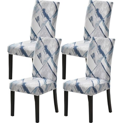 Stuhlhussen 4er Set Stretch abnehmbar waschbar für Esszimmerstühle blau einfach (1/5)