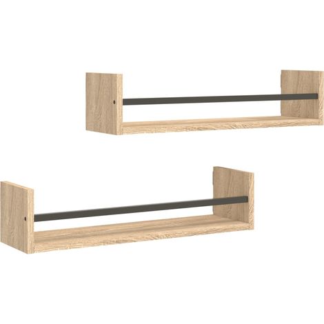 Wall Shelves with Bars 2 pcs Sonoma Oak 60x16x14 cm vidaXL