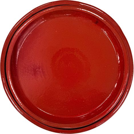 Soucoupe ronde 33cm rouge faite à la main en terre cuite émaillée
