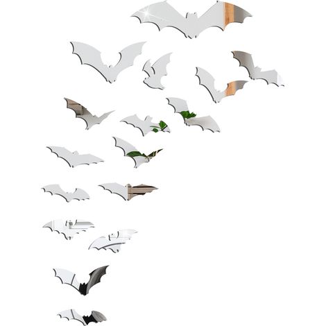 Autocollant Miroir Chauve-Souris Acrylique - Décor Halloween Auto-Adhésif 3D - Pour Mur Vitre Porte - Lot de 12 (1/5)