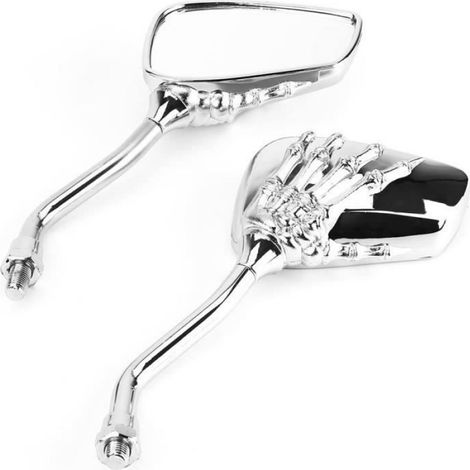 Rétroviseur Moto - Chromé - Tête De Mort - Filetage 8 mm Et 10 mm - Paire