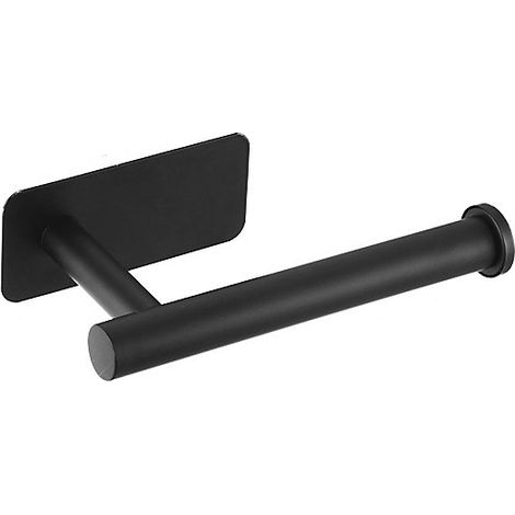 Porte papier toilette mural pour salle de bain, porte papier toilette sans trou, avec base carrée adhésive, Noir, 16 cm (1/4)