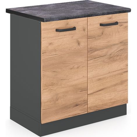Armario bajo para fregadero R-Line, Roble dorado, 80 cm , ET Antracita, Vicco