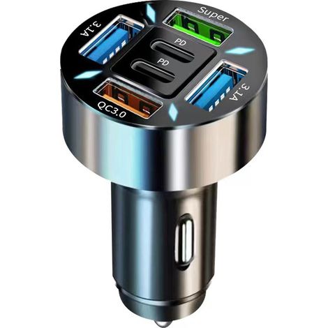 New SUPER+PD+3.1A 5-port car charger with 6 USB ports - Black (1/3)