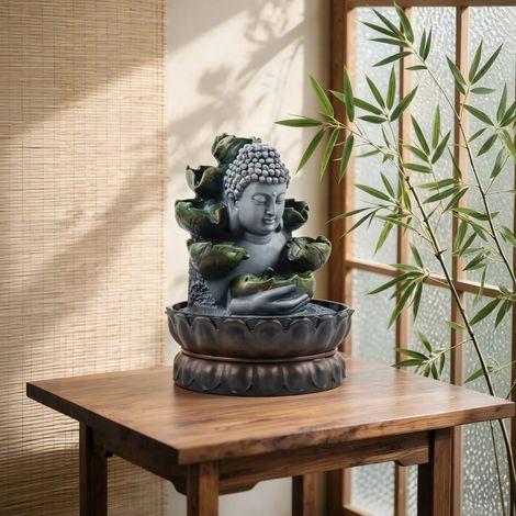 Ornement de table représentant Bouddha avec LED, 20.5x28cm fontaine à eau de table représentant Bouddha pour la décoration du bureau à domicile (1/5)