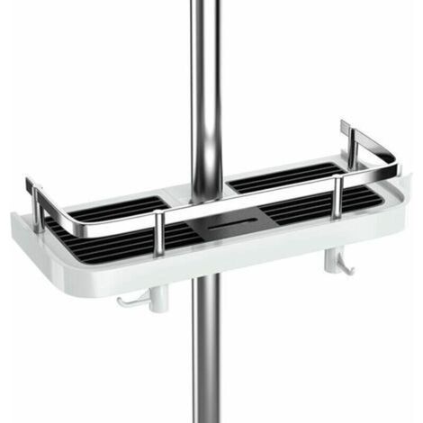Étagère de douche sans perçage Étagère de douche réglable pour la tringle de douche Rangement de salle de bain avec support de douche Étagère avec 2 petits crochets