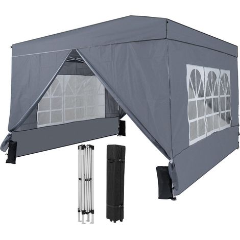 3x3 m avec 4 Parois Tonnelle Pliante Pop Up Barnum de Jardin Abri Solaire Réglable Protection UPF 50+ Gris (1/2)