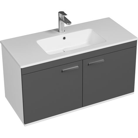 RUBITE Meuble salle de bain simple vasque 2 portes gris anthracite largeur 100 cm