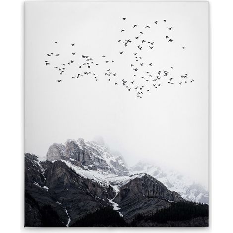 Leinwandbild Winterberge mit Vögeln M1-No.50685 - Kunstdruck auf Leinwand in Weiß Schwarz - Wandbild 40 x 50 cm (1/5)