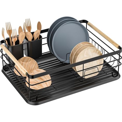 1 Égouttoir Vaisselle, Poignées Bois, Bac D'égouttement, Métal Anti-rouille, Cuisine Famille (1/5)