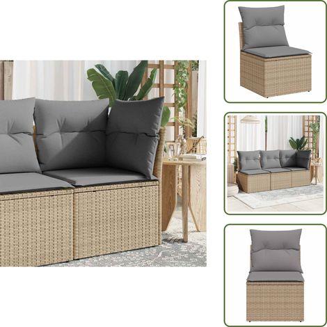 The Living Store Chaise de jardin sans accoudoirs avec coussins beige poly rotin - Chaises De Jardin - Canapé De Jardin - Fauteuil De Jardin - Mobilier De Jardin - Rotin PE (1/5)