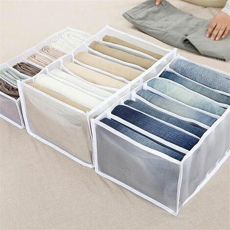 Filiyano-Ensemble de 3 commodes avec compartiment pour jeans, rangement pour vêtements, séparateurs de tiroirs en filet, 7 compartiments (1/4)