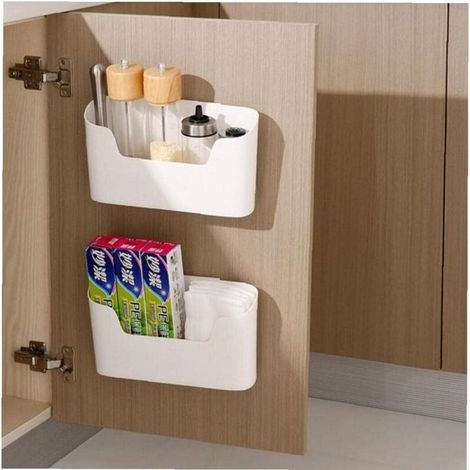 Set di 2 contenitori per ante di mobili da cucina (bianchi), contenitori adesivi da parete, organizer per armadi, bagni e frigoriferi per oggetti vari -Crezuo
