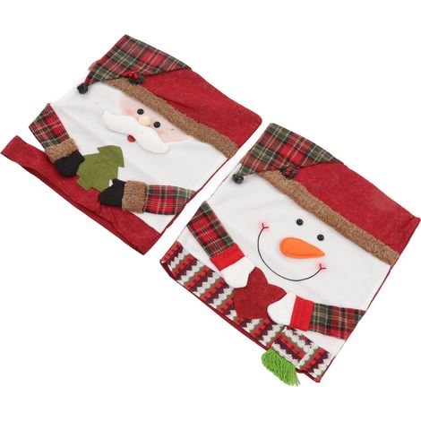 Ensemble de 2 housses de chaises de Noël pour restaurants, dîners de Noël avec le Père Noël et le bonhomme de neige, cuisines, hôtels, fêtes de fin d'année, et housses de table et de chaises de Noël. (1/5)