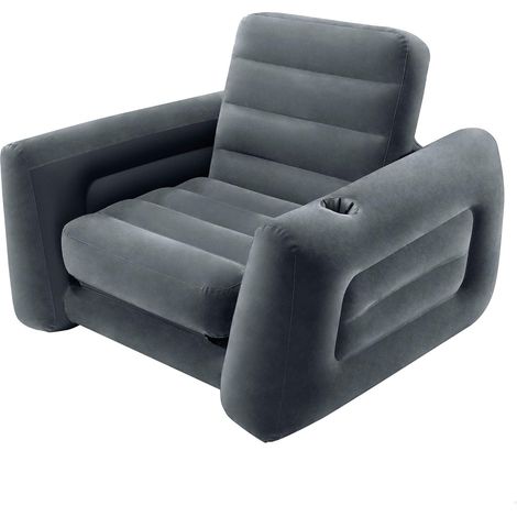 Fauteuil gonflable individuel, lit gonflable convertible, canapé en velours avec porte-gobelet, pliable et compact, idéal pour le salon, le camping et la chambre d'amis. (1/5)