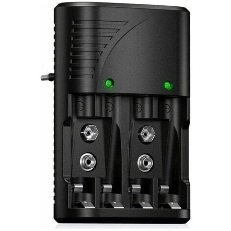 Chargeur rapide pour piles rechargeables AA/AAA ou 9 V NI-MH avec indicateur LED, chargeur universel pour piles AA/AAA/9 V, tension universelle