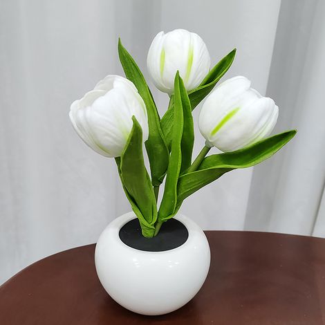 Lampe Tulipe LED Aoresac 3 têtes vase céramique décoration florale réaliste éclairage d'ambiance doux pour chambre et salon (1/4)