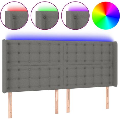 Testiera Testata del letto a LED GrigioScuro 183x16x118/128cm inTessuto (1/4)
