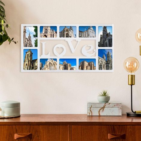 Youyijia Love Multi Aperture Photo Frame 74x38cm 3D Wall Mount Memories Collage for Family Kitchen (White) (1/4)