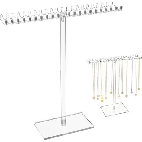 Ecleanfy - Porte Collier Acrylique, Présentoir à Bijoux, Organisateur de Bijoux Suspendus, Présentoir Collier, Porte Bijoux Transparent avec 42 Crochets pour Colliers Bracelets Boucles d\'Oreilles Bag (1/5)