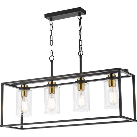 Dar Abel Suspension Abel à 4 barres lumineuses, noir satiné et verre (1/5)