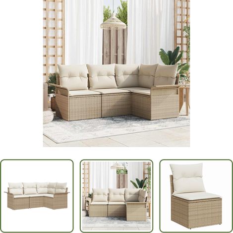 Terrassensofa - Gartensofa-set mit Kissen 4 pcs Beige Poly-Rattan (1/5)
